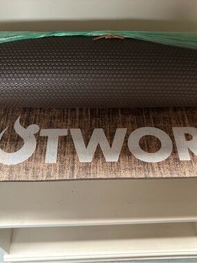 Work-Themed Brown and Gray Door Mat by STWOR (Brand Visible)